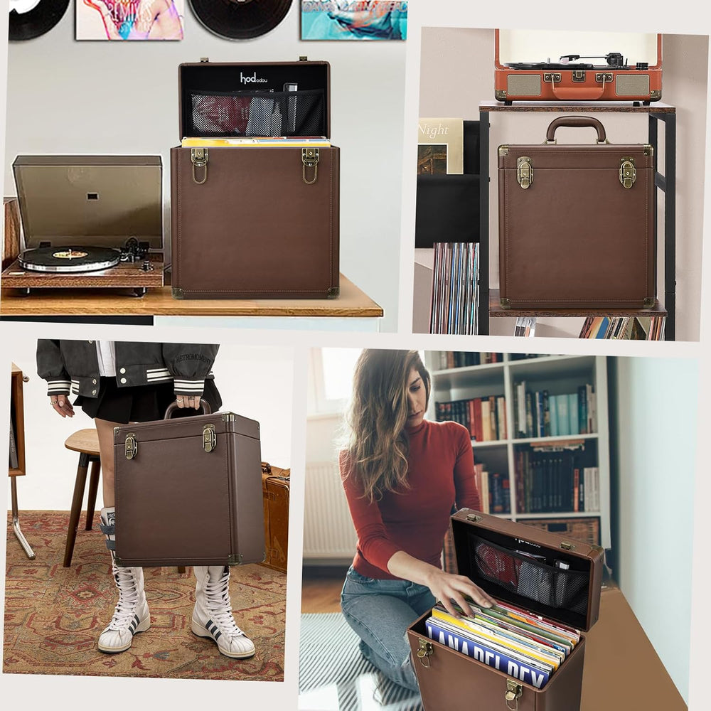 Hododou Vinyl Record Storage Box with Lock Record Organizer Storage for 30+ S...