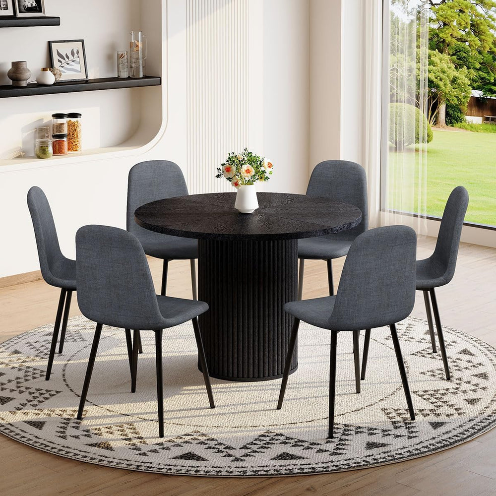 Round Dining Table Set for 6, Black Kitchen Table Set for 6 with 42''...
