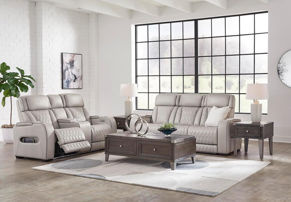 Signature Design by Ashley 3-Seat Power Reclining Sofa, Heat, Massage, Gray |...