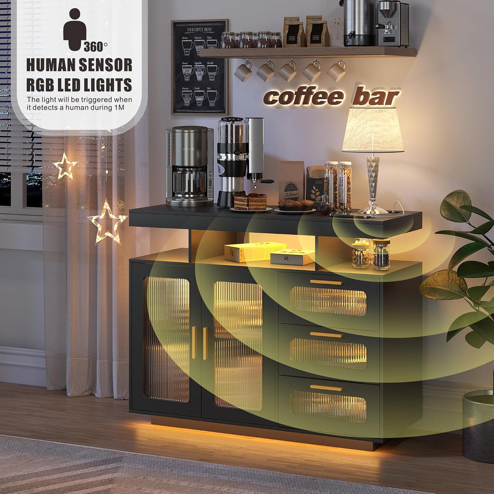 Dystler Coffee Bar Cabinet with Storage, Modern Buffet Cabinet with 3 Drawers...