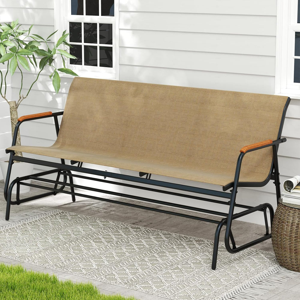 Giantex Patio Glider, 3-Person Swing Gliding Loveseat with Curved Teak Armres...