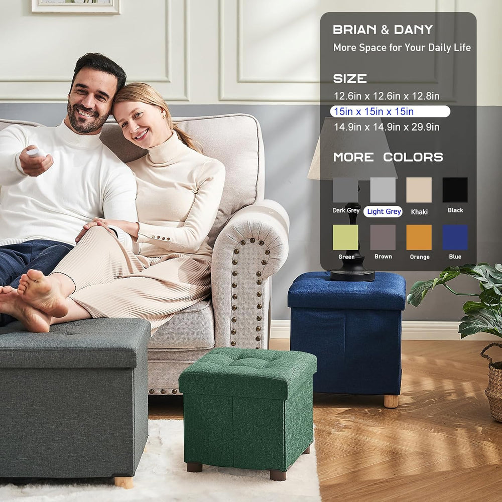BRIAN & DANY 15 Inches Ottoman with Storage, Square Small Storage Ottoman...