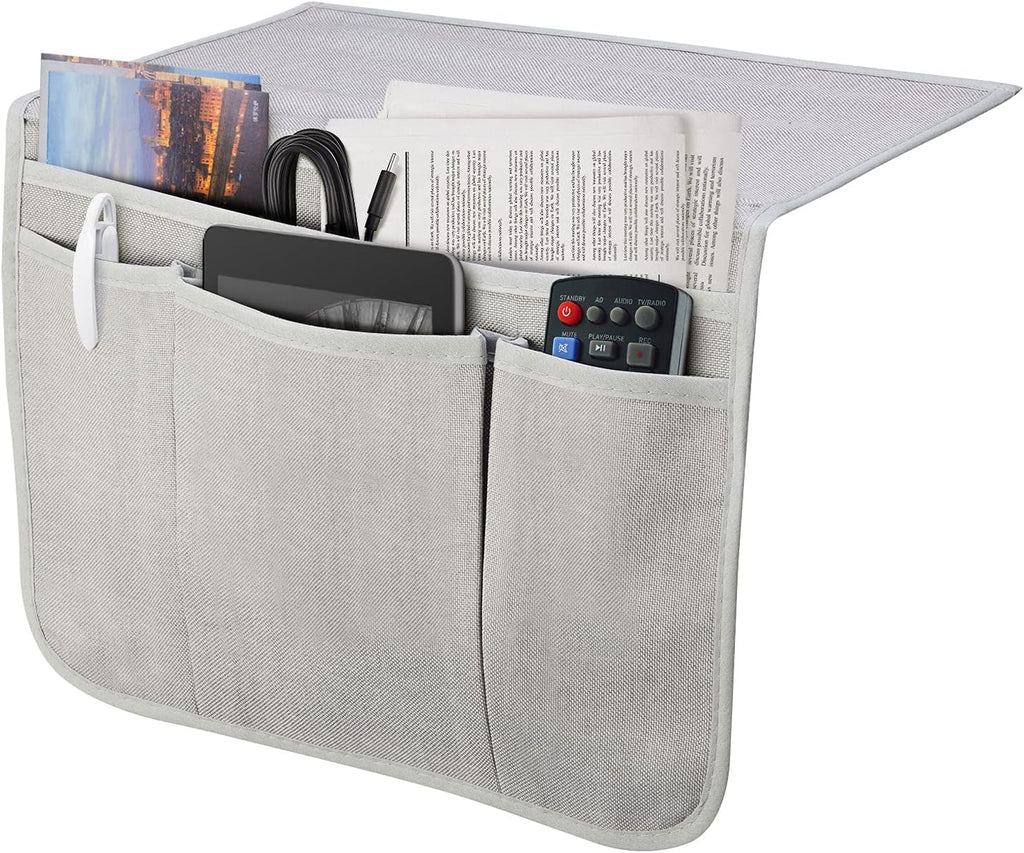 Bedside Caddy Bedside Storage Organizer Magazine Phone Tablet iPad Remote Holder, Organizer Caddy for Home College Dorm Bed, Sofa, Bunk Bed (Silver Gray)