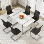 Dining Table Set for 6, White Rectangular MDF Kitchen Table Set with Leather Dining Chairs Set of 4, 55" Dinner Table Set for Kitchen, Dining Room