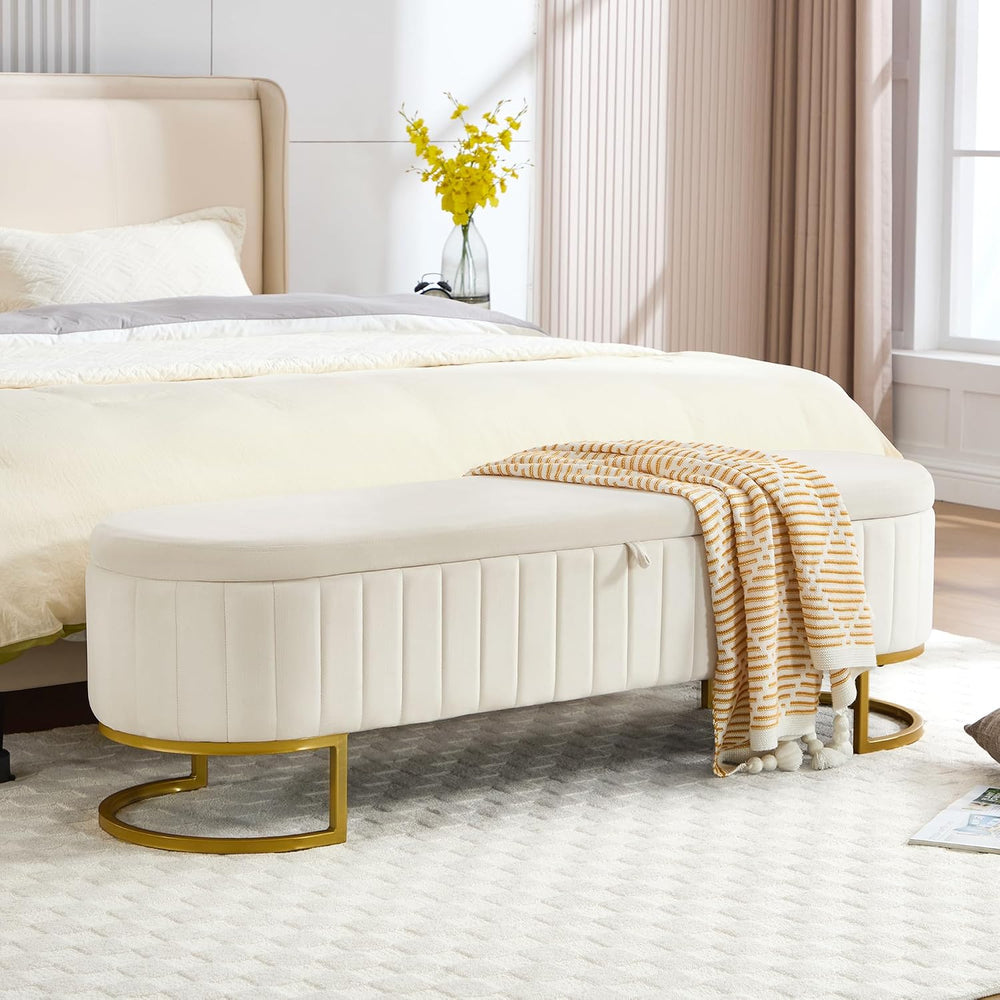 Storage Ottoman Bench, 63" Velvet End of Bed Bench Bedroom Bench King Si...