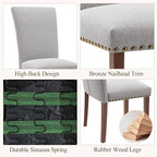 Stylish Dining Chairs Set of 6, Upholstered Parsons Dining Room Chair with Nailhead Trim, Kitchen Room Chair with Thick Cushions and Wood Legs, Nailhead Trim, Light Grey