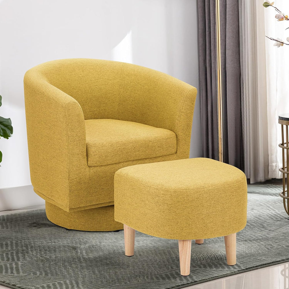 DAZONE Swivel Accent Chair Set of 2 with Ottoman Barrel Armchairs Yellow