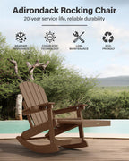 YEFU Adirondack Rocking Chairs, Adirondack Chair with Footrest, Teak | 5- Level Adjustable Backrest, Retractable Ottoman & Cup Holder, Like Real Wood, for Outdoor/Patio/Porch, Heavy Duty, 400 lbs