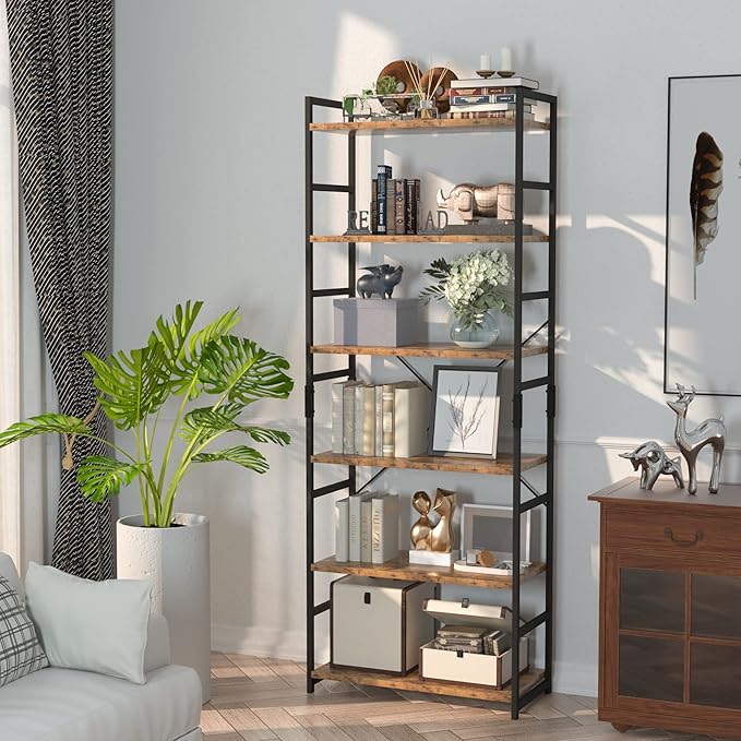NUMENN 6 Tier Bookshelf, Tall Bookcase Shelf Storage Organizer, Modern Book S...