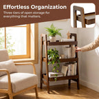 3-Tier Ladder Shelf, Solid Wood Freestanding Bookshelf | Natural Wood Shelf with Open Storage, Raised Edges and Compact Design for Books, Plants, Décor and Small Spaces