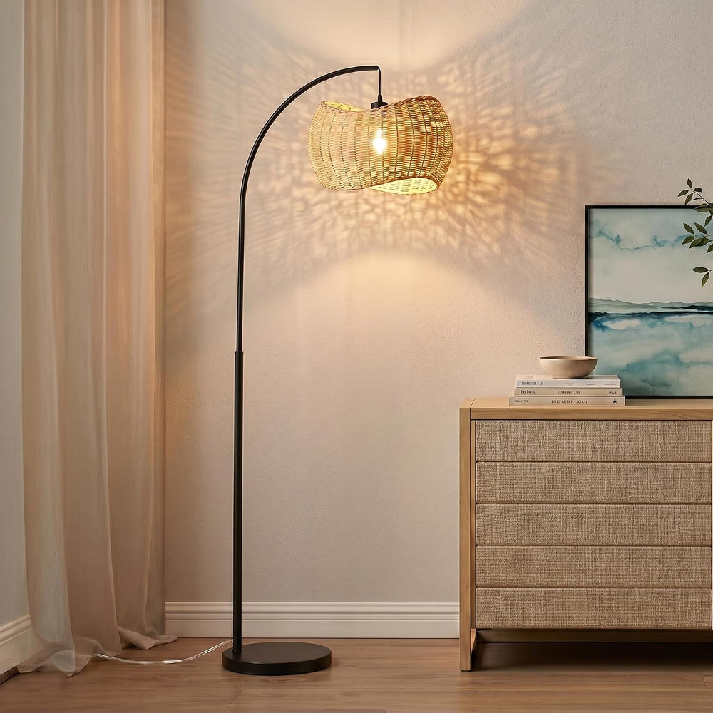 Brightech Wave Arc Floor Lamp - Chic Standing Lamp with Unique Hanging Wicker...