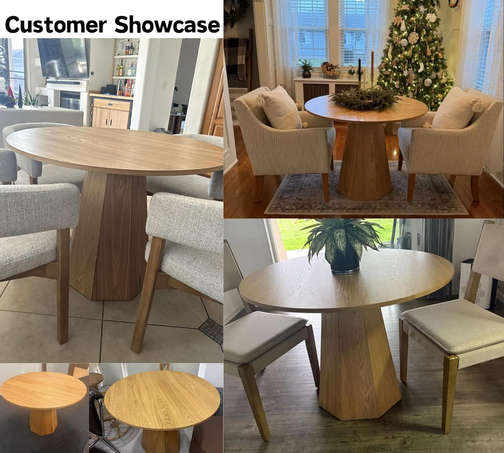 BESTANO 39” Round Solid Wood Dining Table for 4-5 People, Modern Pedestal Din...