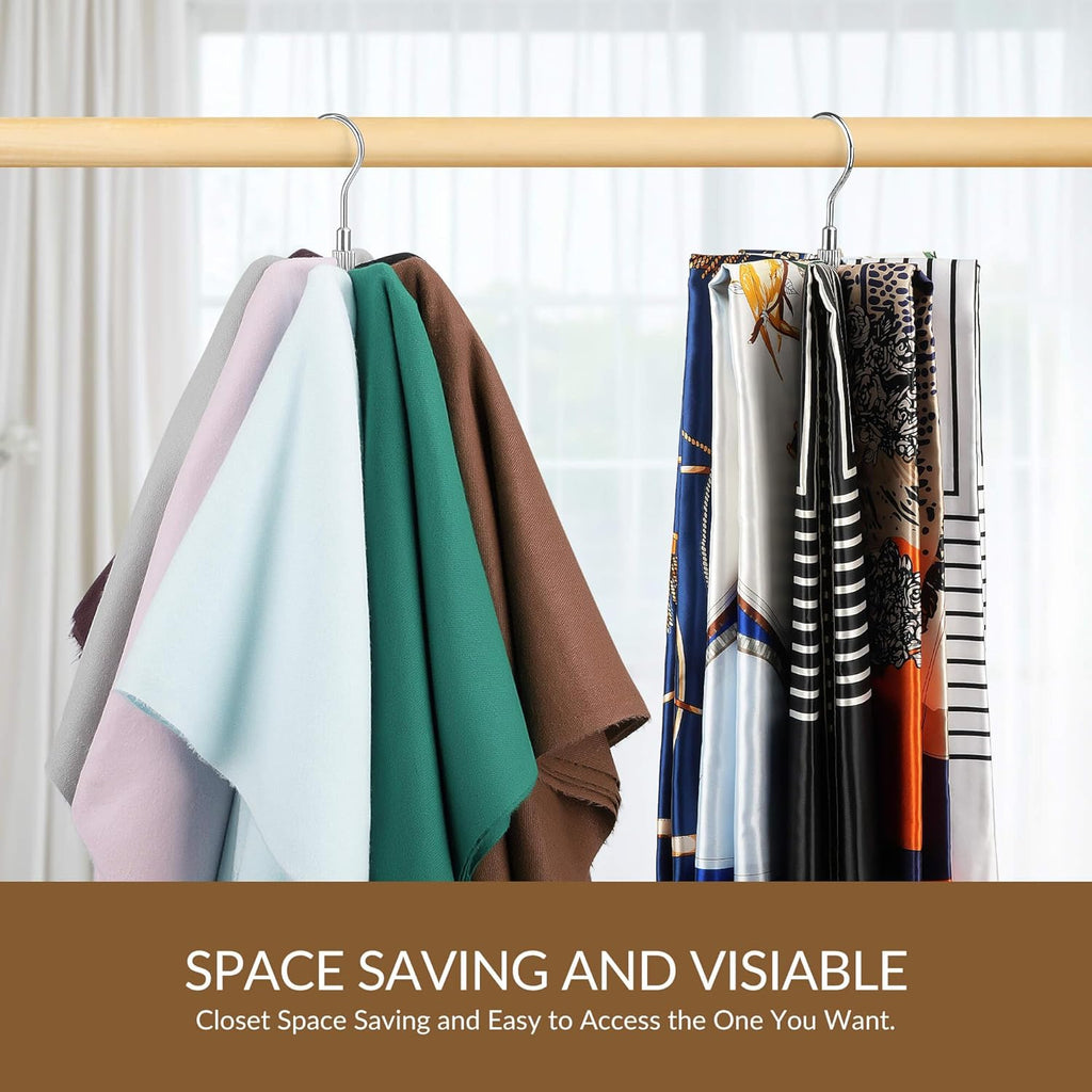ZEDODIER 2 Pack Scarf Organizer Scarf Hanger for Closet, Rotatable Sturdy Hijab Holder Holds 16 Scarves, Metal Space Saving Closet Organizers and Storage, Silver