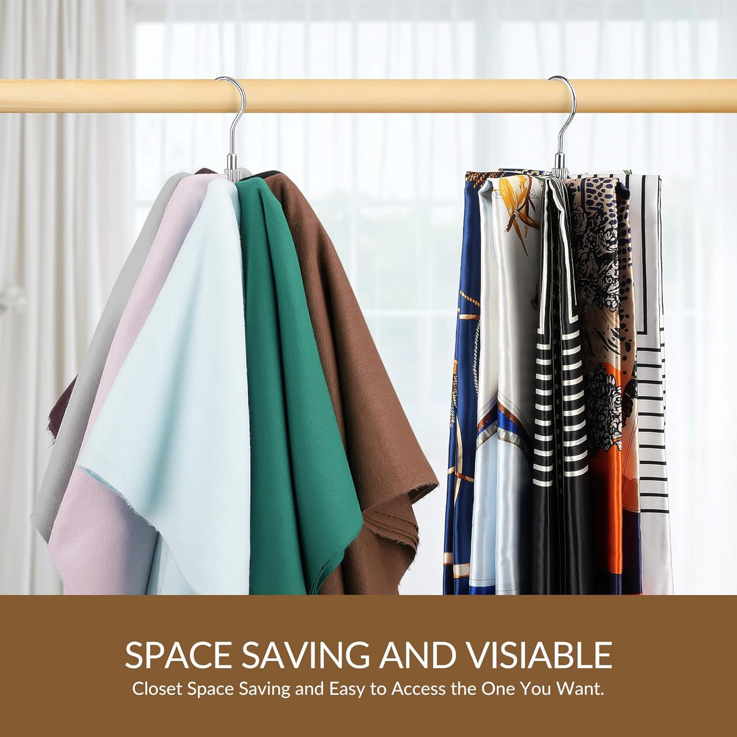 ZEDODIER 2 Pack Scarf Organizer Scarf Hanger for Closet, Rotatable Sturdy Hijab Holder Holds 16 Scarves, Metal Space Saving Closet Organizers and Storage, Silver