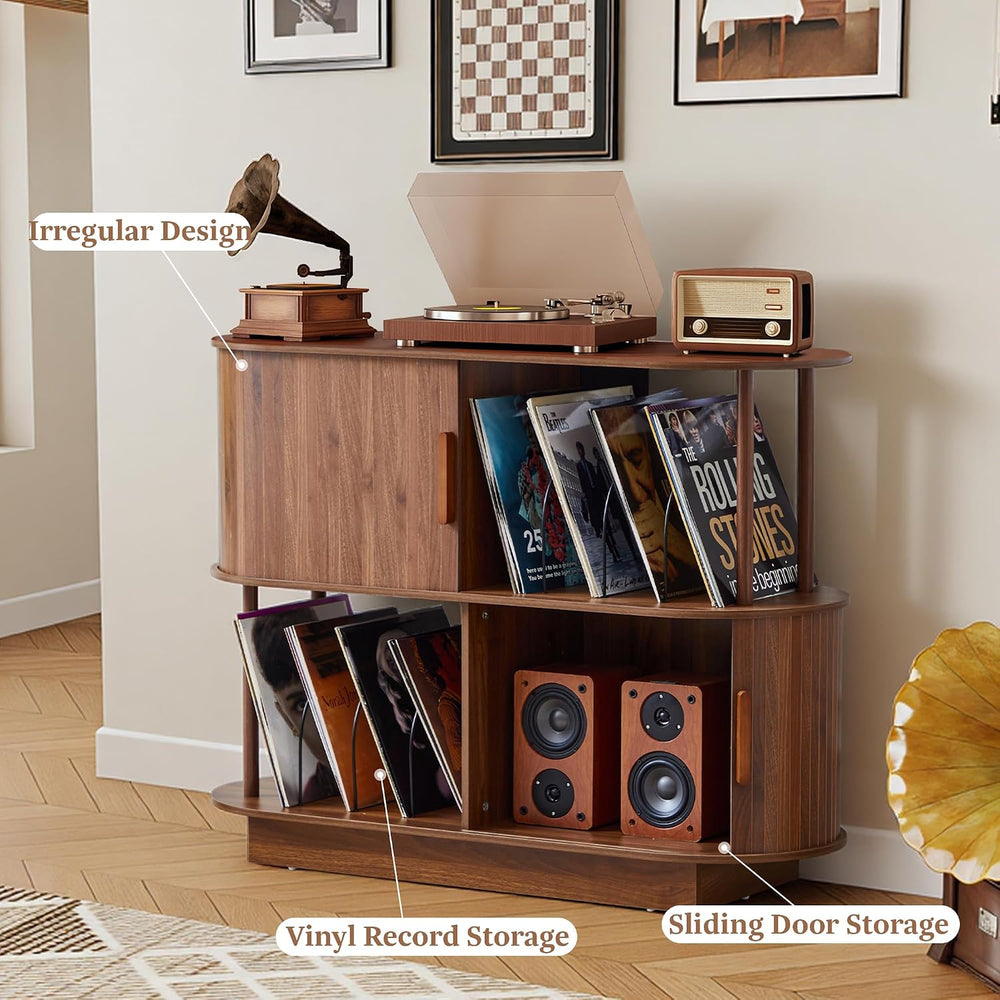 40" Mid Century Record Player Stand Storage Cabinet with, Turntable Stan...