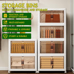 Storage Bins with Lids and Wheels, Collapsible Bathroom Storage Cabinet with Clear Doors, Plastic Stackable Closet Organizers and Storage Containers White 199 QT