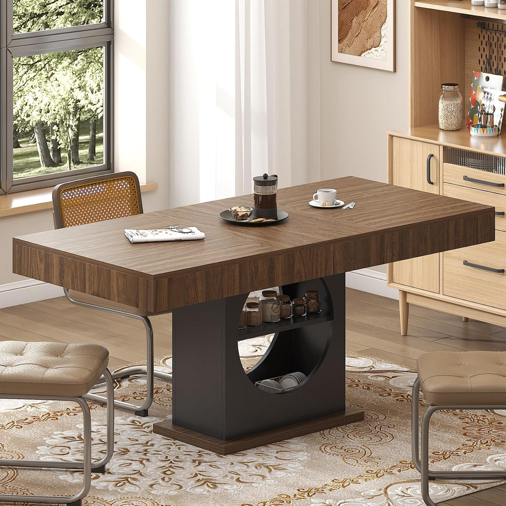 Dining Table for 4-6 People, 55 Inches Dinner Table with Drawers and Open Sto...