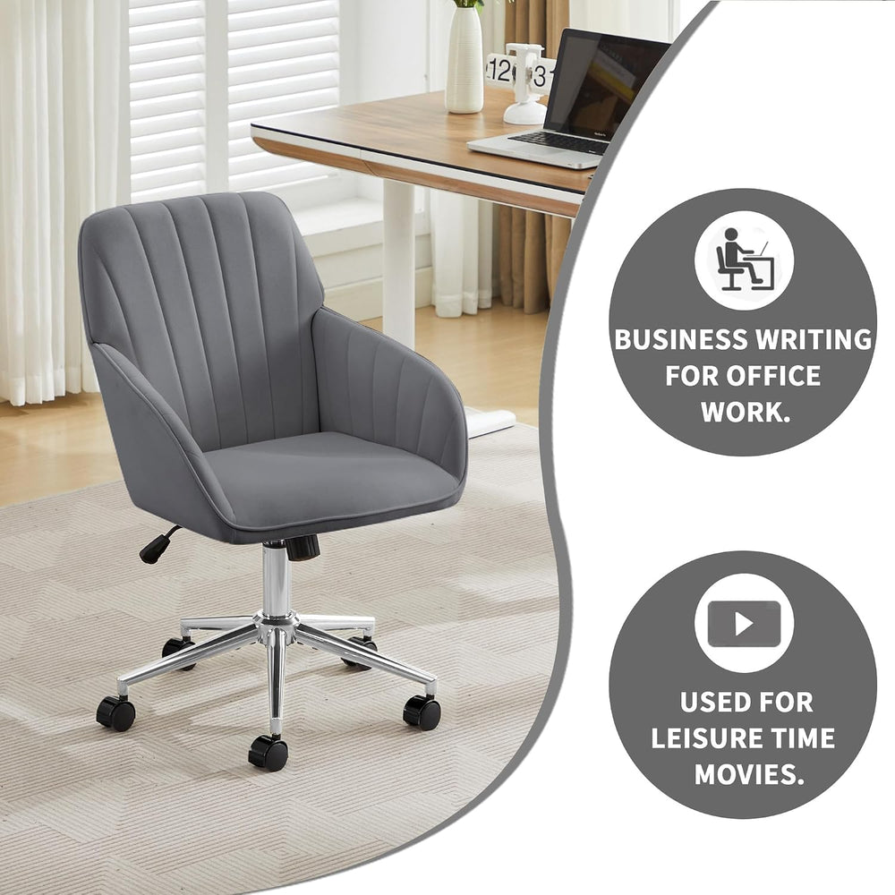 YITAI Velvet Office Desk Armchairs with Silver Base and Wheels,Modern Height ...