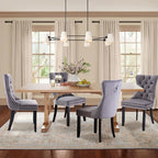 Velvet Upholstered Dining Chairs Set of 4, Modern Style Kitchen Side Chairs with Nailhead Trim and Wood Legs,Metal Pulling Ring for Dining Room Living Room(Grey,Set of 4)