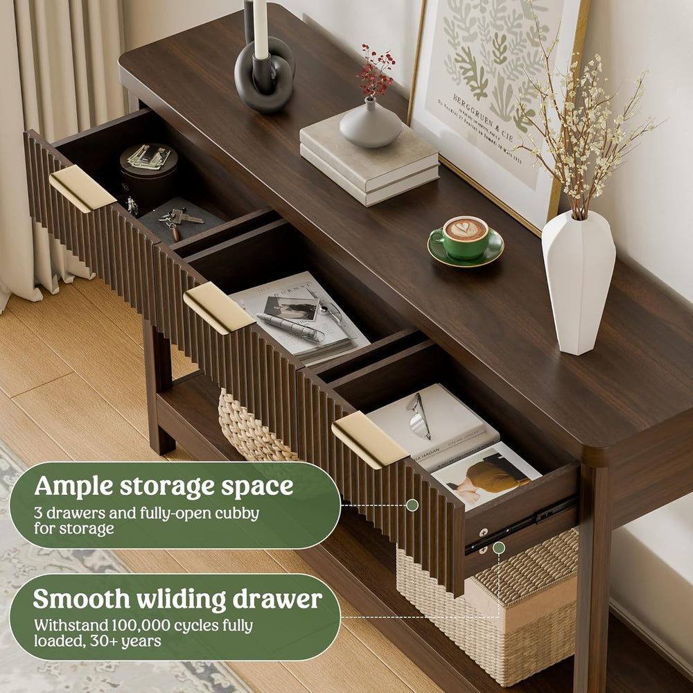 Lulive Fluted Console Table, 51 Inch Entryway Table with 3 Drawers | Scandi f...