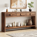 ONBRILL 63 Inch Long Console Table with 3 Drawers, Entryway Table with Open Storage Shelves, Mid Century Modern Hallway Accent Tables Behind Couch Table for Living Room (Vintage Brown)
