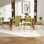 Wooden Dining Chair Set of 6, Modern Dining Chairs with with Curved Back, Fabric Upholstered Kitchen Dining Room Chairs with Adjustable Legs for Farmhouse Dining Living Room,Green