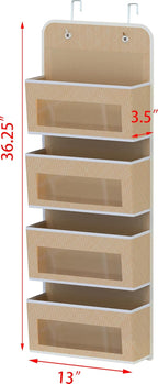 Simple Houseware 4 Clear Window Pocket Over Closet Door Storage Hanging Organizer for Bedroom, Bathroom, Pantry, Beige
