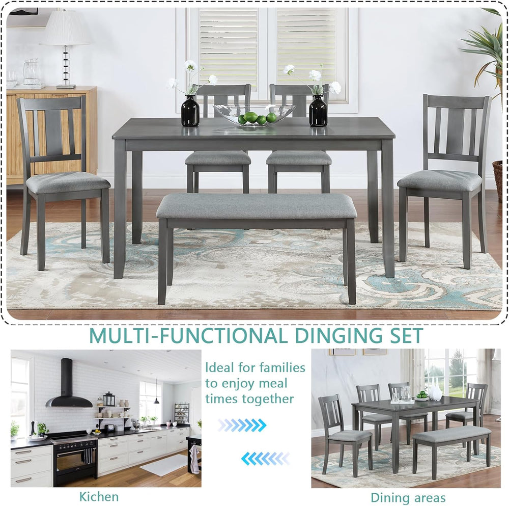 KEIKI 6-Piece Standard Height Dining Table Set with Rectangular Table, 4 Upho...