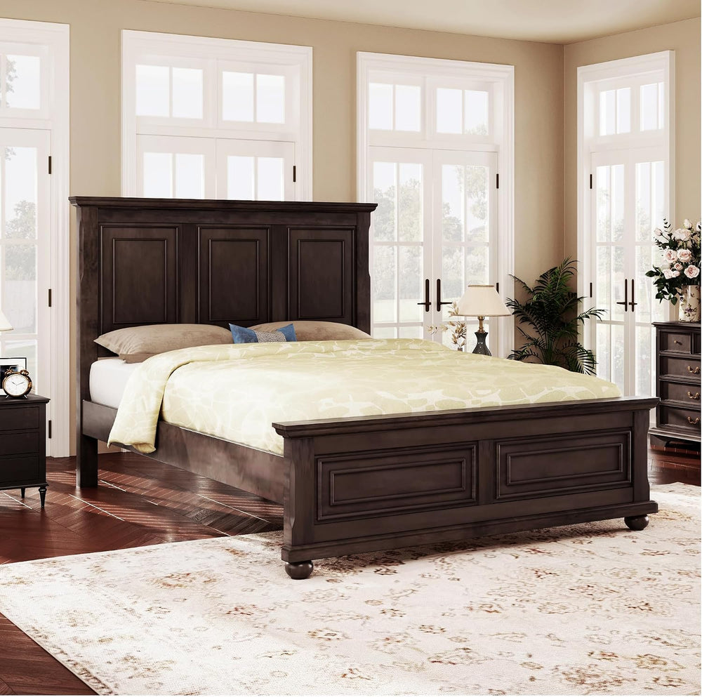 LUMISOL Mid Century Wood Platform Bed Frame, King Size Bed Frame with Headboa...