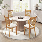 Giantex Wooden Dining Chairs Set of 4, Linen Fabric Upholstered Kitchen Chair w/Rubber Wood Frame, Wide Padded Seat, Curved Cross Back, Farmhouse Side Chairs for Dining Living Room Restaurant