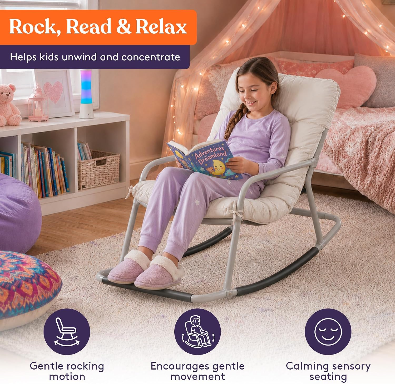 Special Supplies Sensory Rocking Chair for Kids, Preteens - Comfortable Preteen Rocker- Versatile Floor Chair with Soft Fabric and Stability for Playroom, Bedroom Ages 8-12