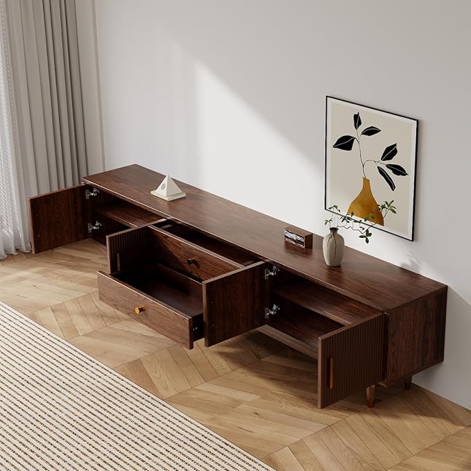 Mid Century Modern TV Stand for 100 inch TV, 94.5" Walnut TV Console wit...