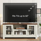 Garvee Farmhouse TV Stand for 55 Inch TV, Entertainment Center with Acrylic Door & Adjustable Shelves, Sideboard Buffet Storage Cabinet for Living Room Bedroom, White & Brown