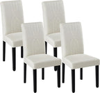 VECELO Upholstered Dining Chairs Set of 4, Modern Fabric and Solid Wood Legs & High Back for Kitchen/Living Room- Beige