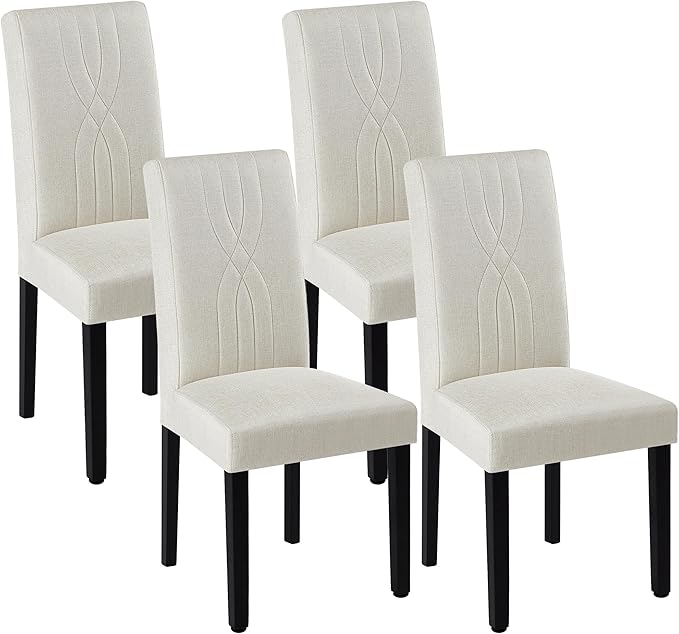 VECELO Upholstered Dining Chairs Set of 4, Modern Fabric and Solid Wood Legs & High Back for Kitchen/Living Room- Beige