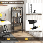Giantex Ladder Shelf 4-Tier Industrial Bookshelf Storage Rack Shelves for Home and Office Use, Wooden Display Rack with Metal Frame (Gray)
