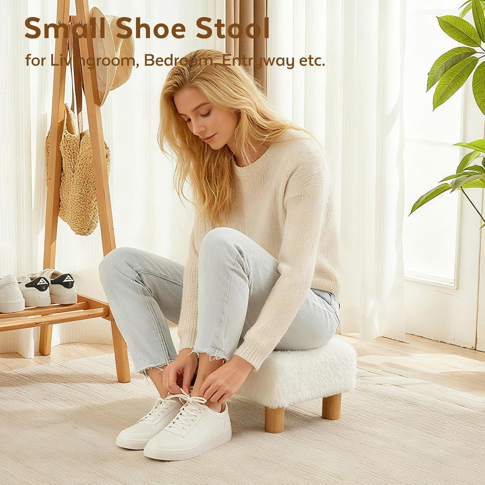 Small Foot Stool Ottoman, Sherpa Footstool Ottoman Foot Rest for Couch, Recta...