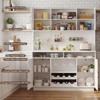 71" Tall Kitchen Pantry Storage Cabinet with LED Lights & Charging Station, Farmhouse Coffee Bar Cabinet with Adjustable Shelves & Pegboard, Pantry Cabinet with Countertop & Microwave Stand (White)
