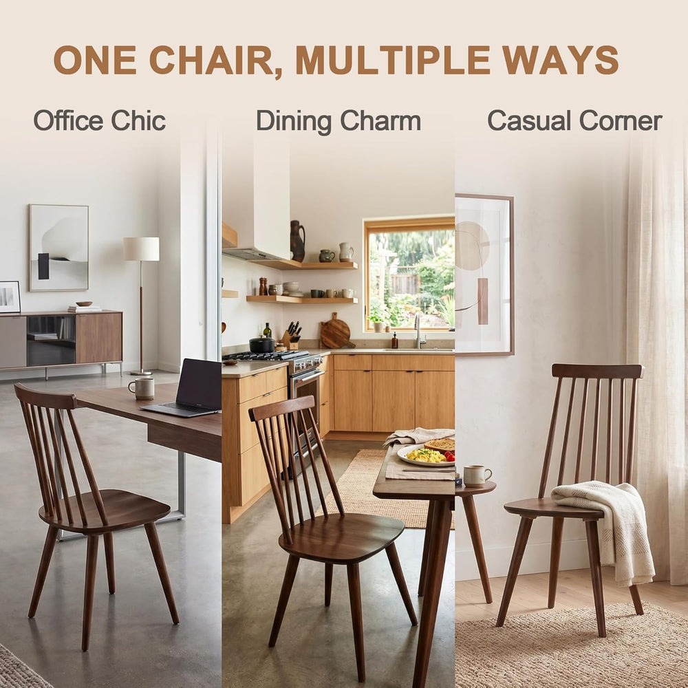 DUHOME Walnut Windsor Wooden Dining Chairs Set of 4, Wood Dining Room Chair S...