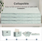 Large 17" 36 Quart Collapsible Stackable Storage Bins with Lids, 3 Packs Light Green Linen Fabric Closet Boxes with Lids, Storage Cube Baskets Container Organizers for Office (17x12x11)
