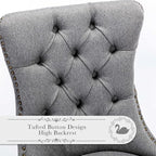 Linen Upholstered Dining Chairs Set of 2, Modern Style Kitchen Side Chairs with Nailhead Trim and Wood Leg, Metal Pulling Ring for Dining Room Living Room(Smoky Gray,Set of 2)