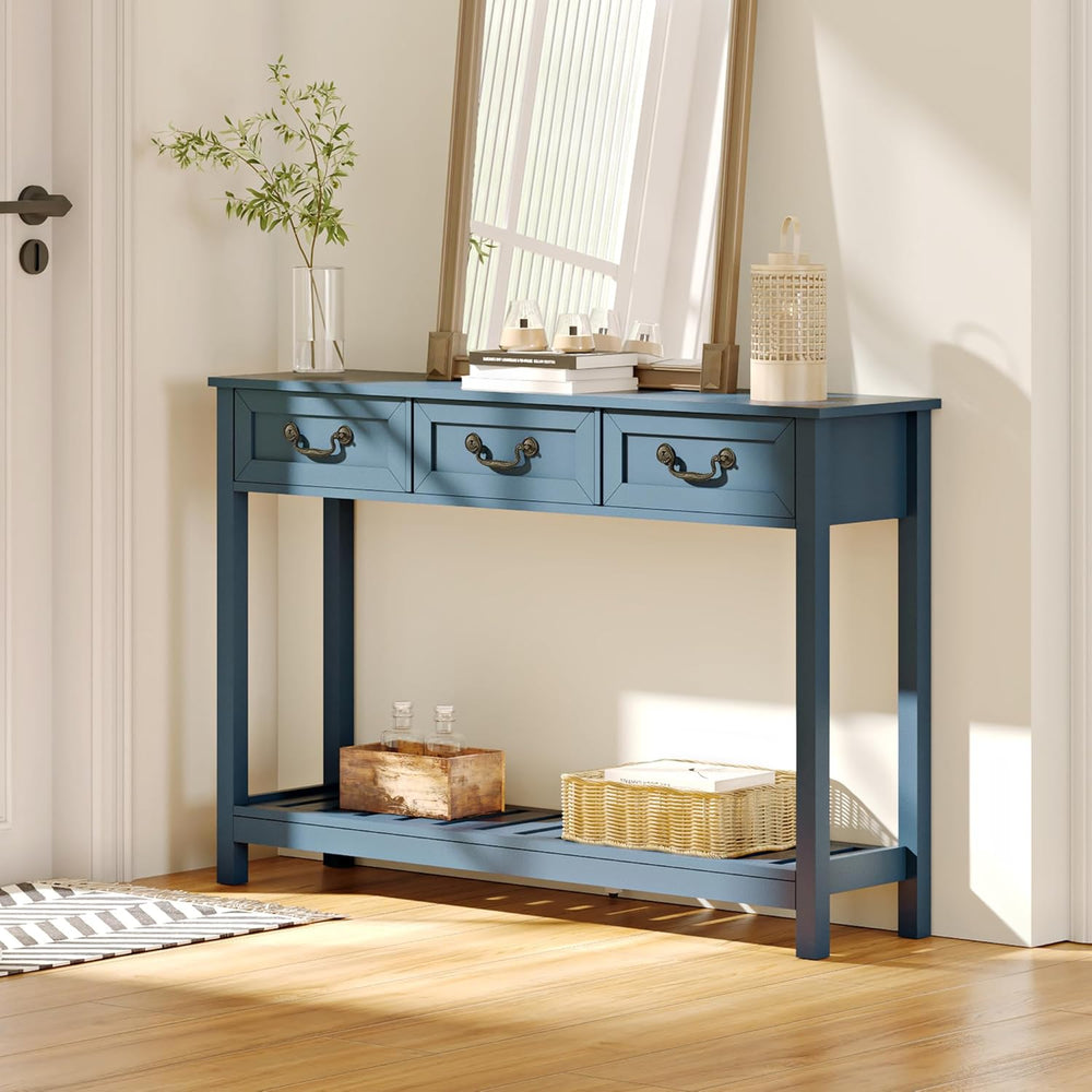 ChooChoo Console Table with 3 Drawers, Rustic Entryway Table, Narrow Long Sof...