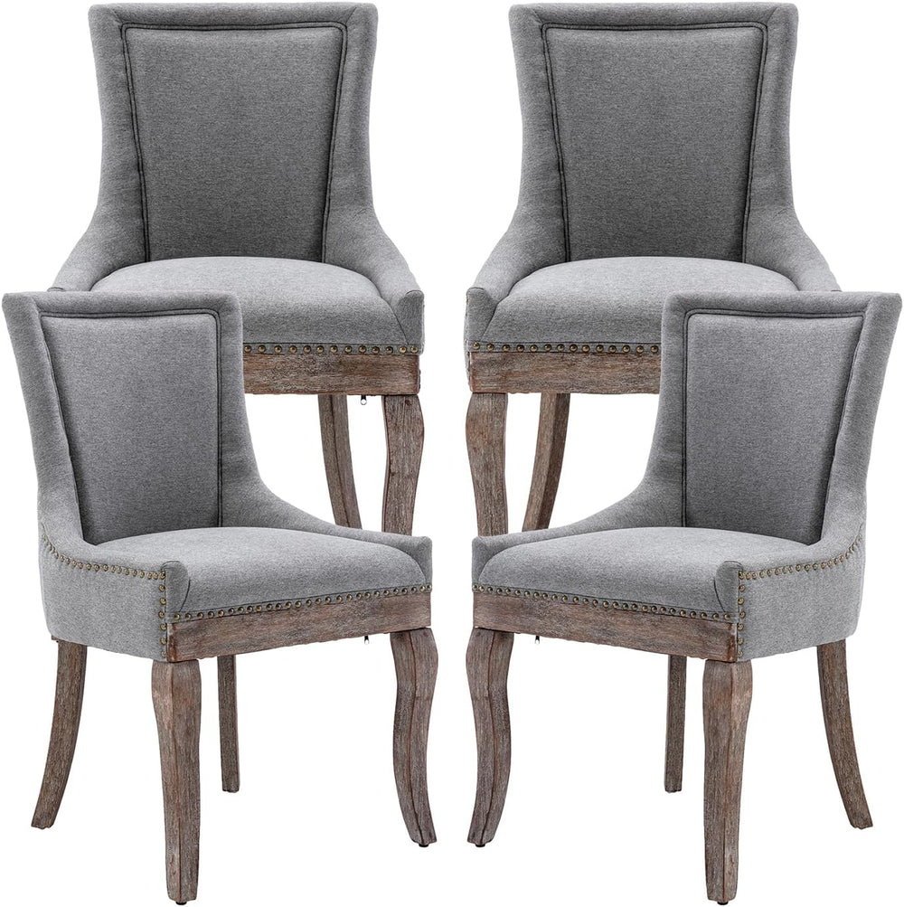 Modern Dining Chairs Set of 4, Fabric Upholstered High Back Chairs with Nailh...