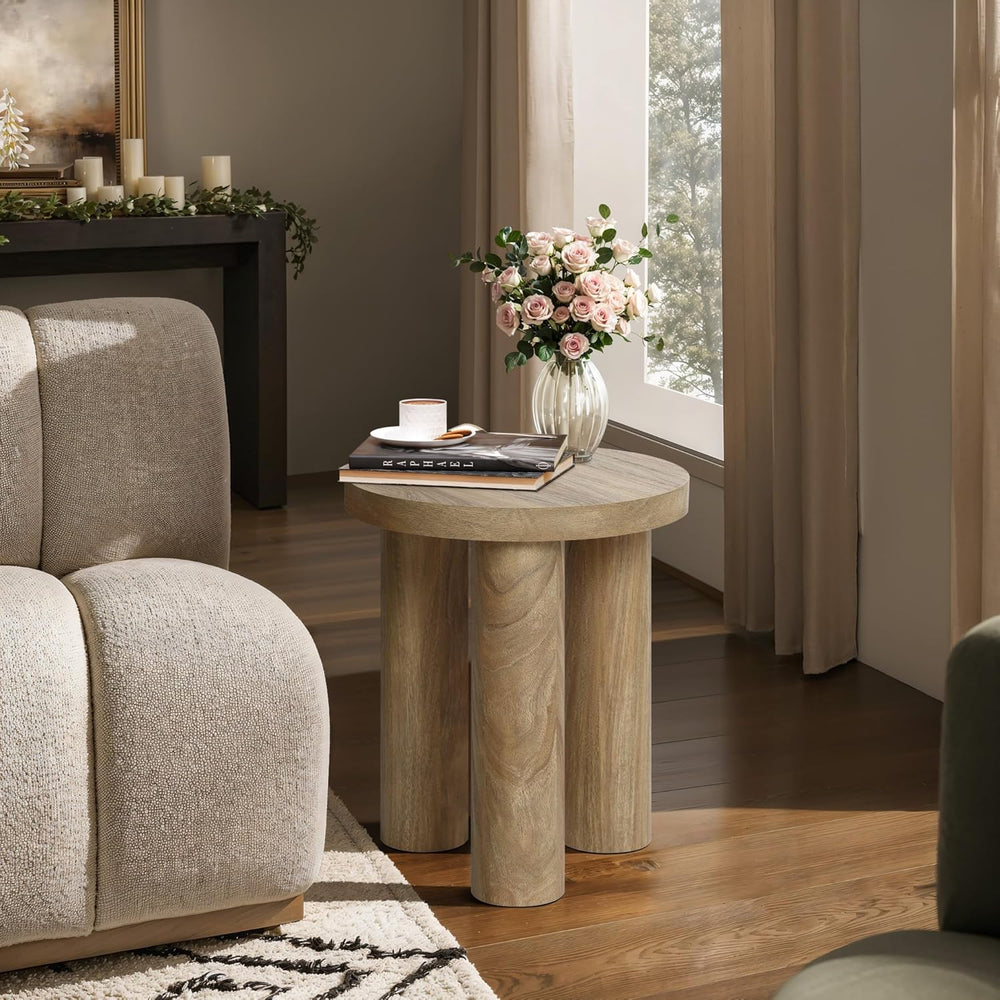 LuxenHome Round Side Table, 19" Tall End Table with 3 Pillar Legs, Moder...