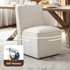 Upholstered Dining Chair with Casters Set of 4, Armless Modern Rolling Chenille Dining Chairs with Wheels for Dining Room Bedroom Reading Room Living Room