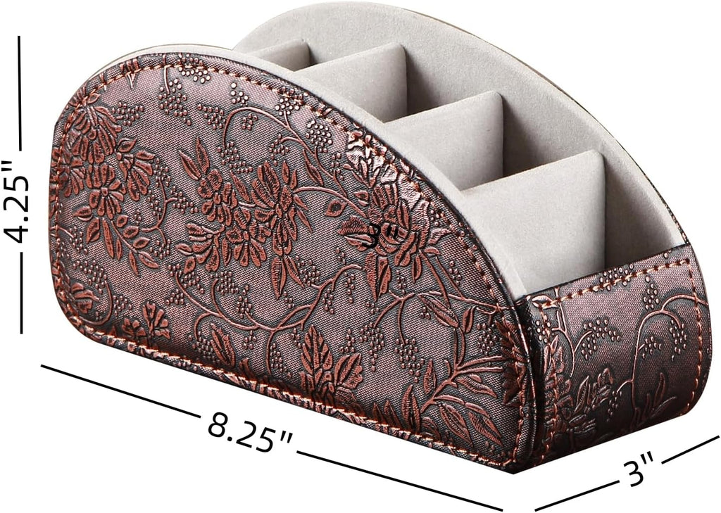 Leather Remote Control Holder,Universal TV Remote Organizer with 5 Compartments,Desktop or Bedside Table Organizer for DVD,Blu-Ray,Gaming and Streaming Remotes,Glasses and Accessories(Antique)