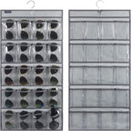Dual Sided Hanging Sunglasses Organizer Storage Wall Mounted Eyeglasses Holder Eyewear Display Case with 40 Clear Slots (40 Pockets-Grey)