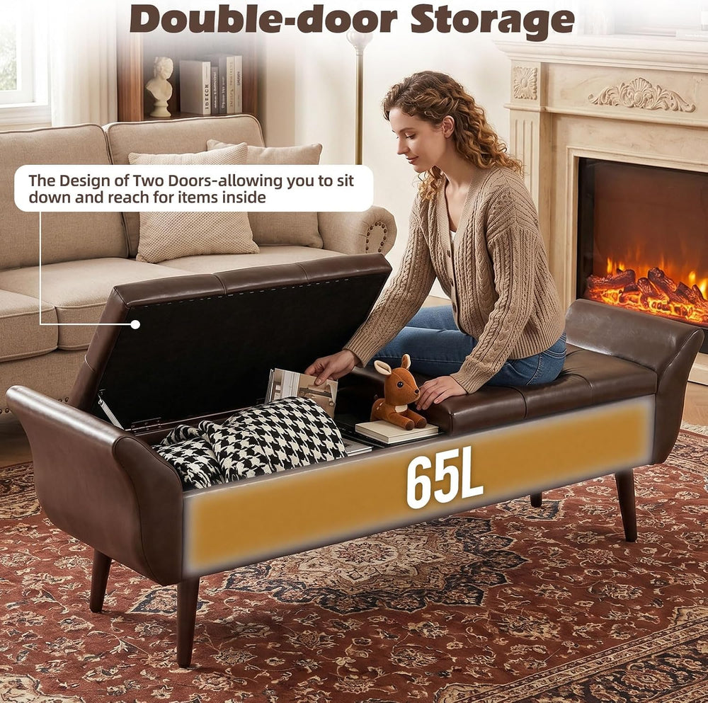 ZZW Storage Ottoman Bench 64’’Length 65L Faux Leather End of King Bed Bench