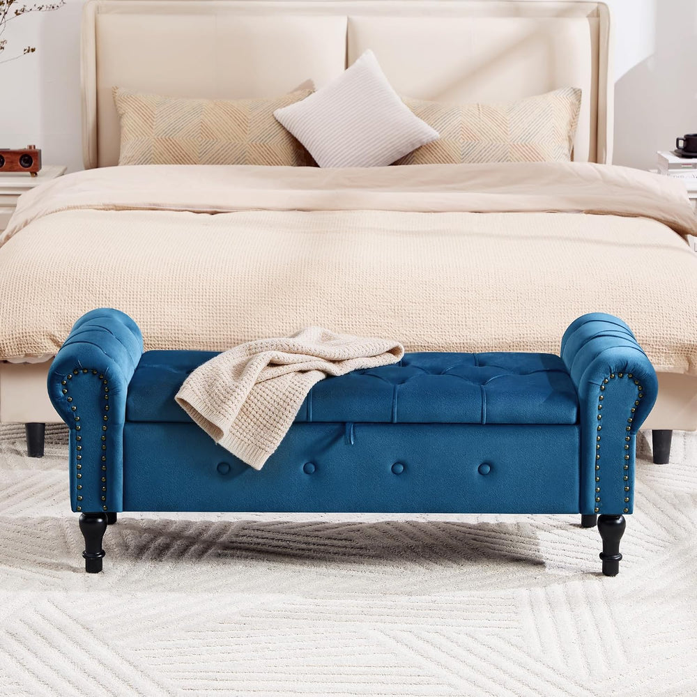 Storage Bench for Bedroom, Velvet 51" End of Bed Bench, Queen Size Bench...