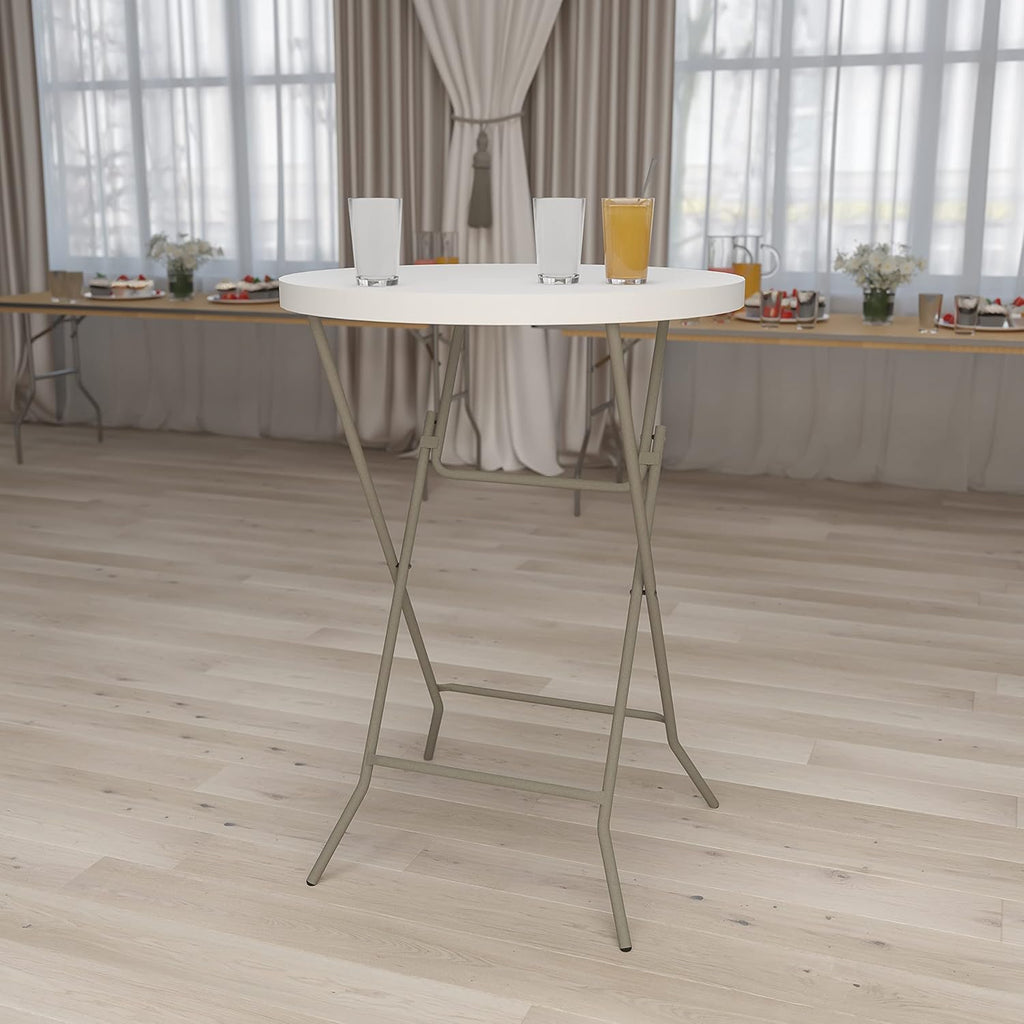 Flash Furniture Kathryn 31.5" Round All-Occasion Folding Bar Height Table for Parties and Commercial Events, Plastic Bar Height Folding Table, White